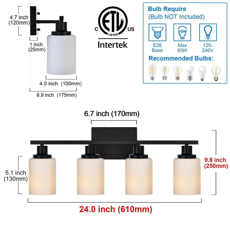 5-Light Bathroom Light Fixtures Brushed Brass 6-Light Bathroom Vanity Light, Bathroom Lights Over Mirror with Milky Glass Shade