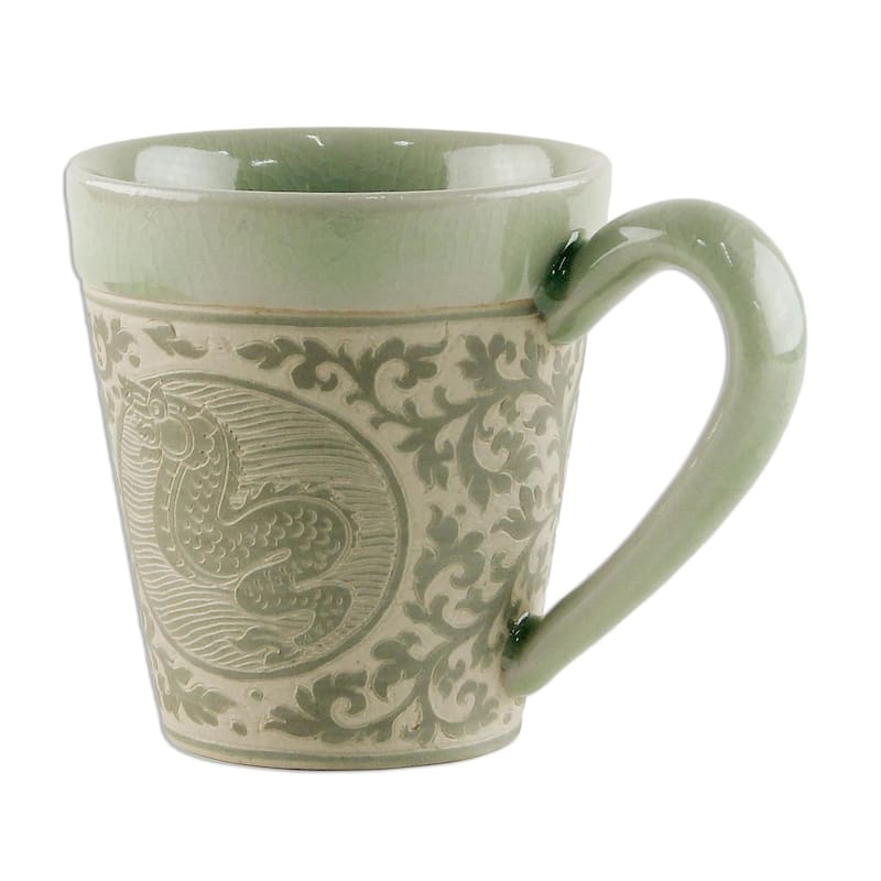 Handmade Thai Zodiac Dragon Celadon ceramic mug (Thailand)