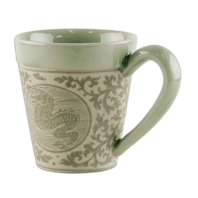 Handmade Thai Zodiac Dragon Celadon ceramic mug (Thailand)
