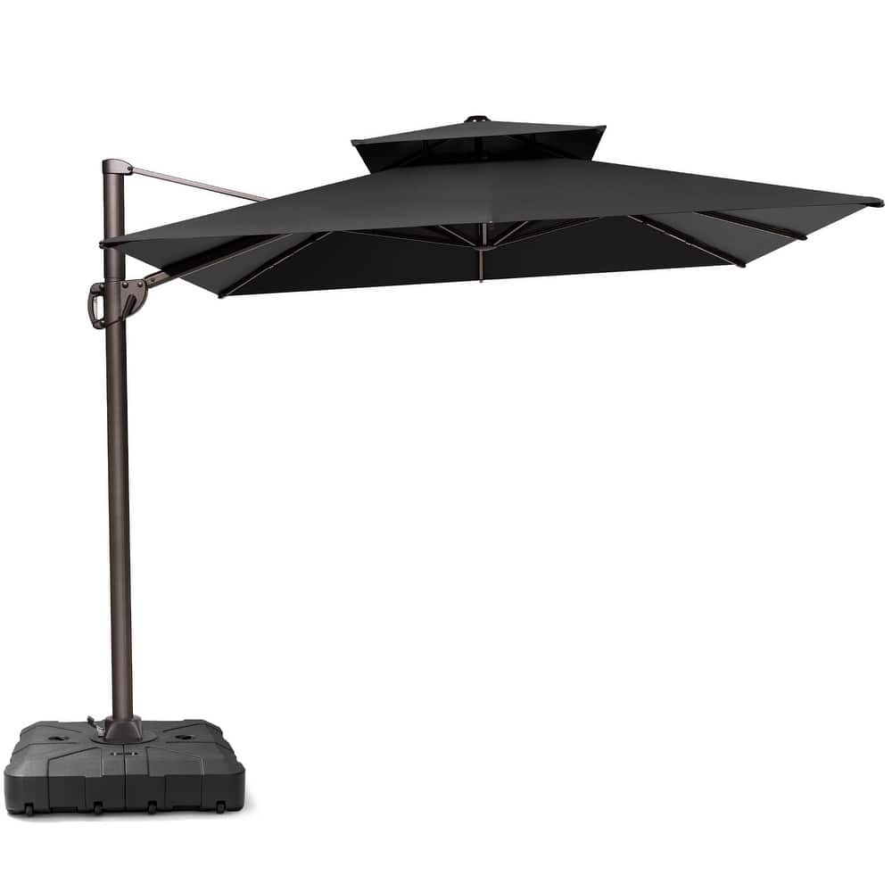 9 x 12 ft Outdoor Double Top 360 Degree Rotation Patio Cantilever Umbrella with Base