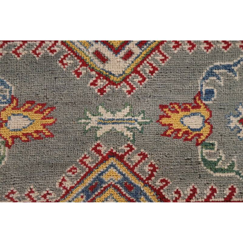 Hand Knotted Oriental 100% Wool Carpet Traditional Geometric Greys & Charcoal Kazak Area Rug - 9' 10'' X 6' 6''