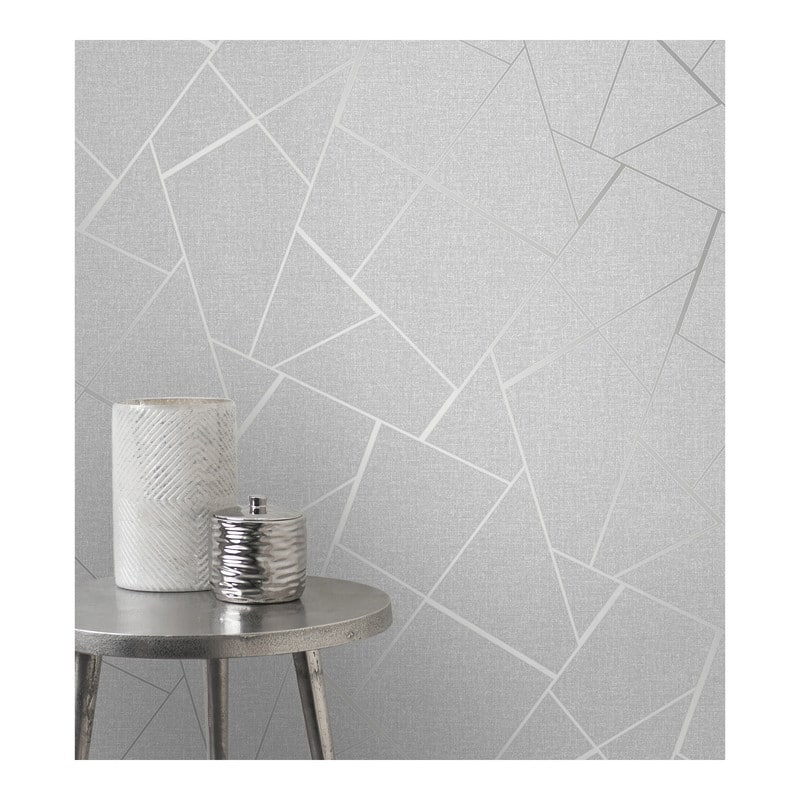 Fine Decor Quartz Silver Fractal Wallpaper - 20.5 x 396 x 0.025