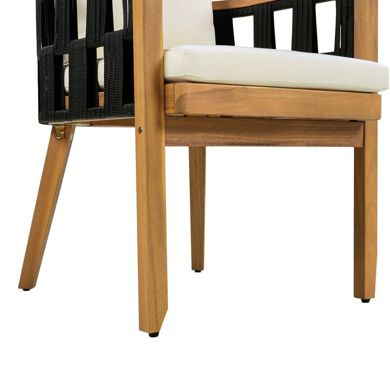 Christopher Knight Home - Della Modern Coastal Outdoor & Indoor Acacia Wood and Rope Dining Set with Cushions & Flat Rope