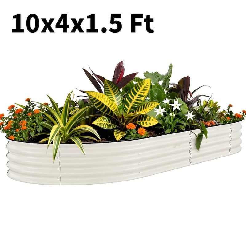 10x4x1.5 FT Galvanized Steel Raised Garden Bed, Planter for Vegetables, Flowers with Anti-Cut Strips - N/A - White