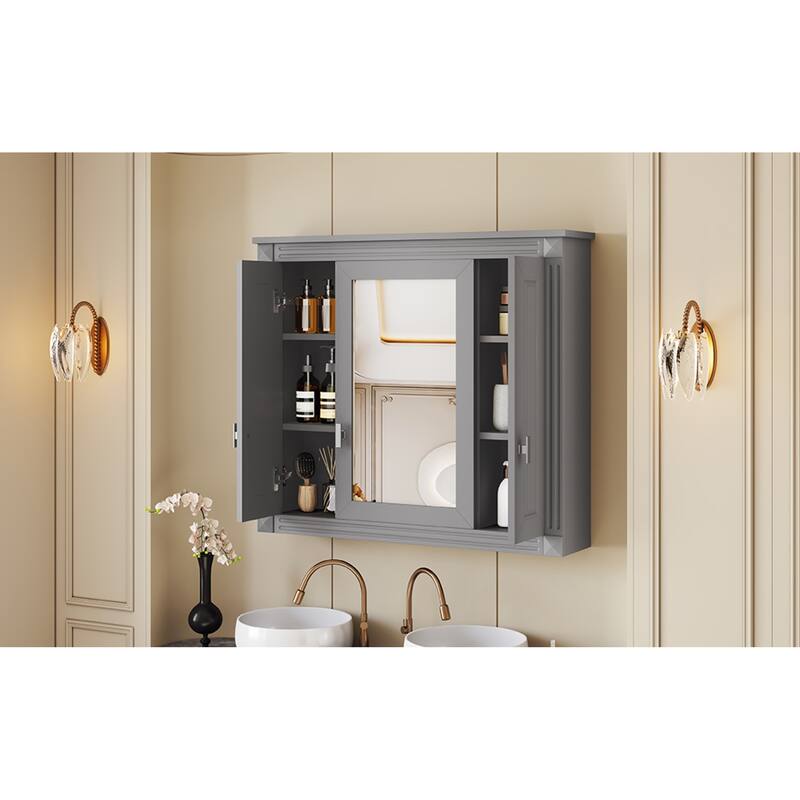 Roomfitters Wall Mounted Medicine Cabinet with Mirror, 4-Tier Storage Organizer Over Toilet Cabinet, Gray