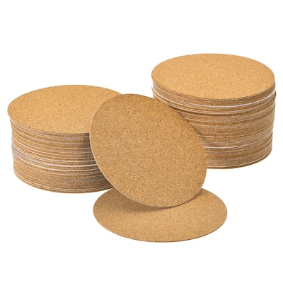 100 Pcs Self-Adhesive Cork Round, 2mm Thick 4" Cork Tiles Backing Sheets - Brown