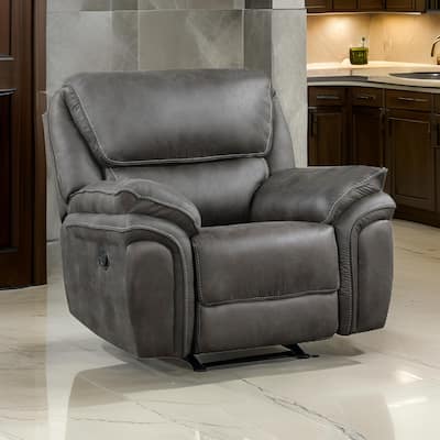 Tony 45 Inch Rocker Manual Recliner Chair, Gray Microfiber, Solid Wood