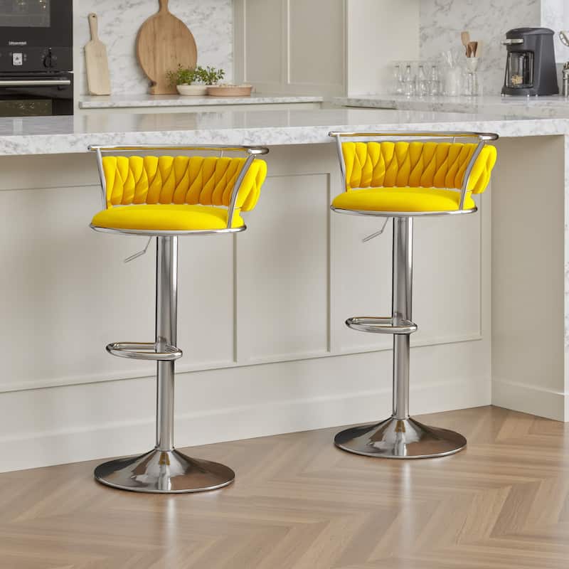 Set of 2 Velvet Adjustable Swivel Bar Stools