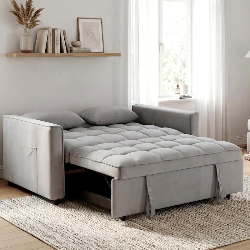 Modern 68" Length Tufted Convertible Loveseat Sleeper Sofa Bed - 68"L x 55"W x 20"H - Grey