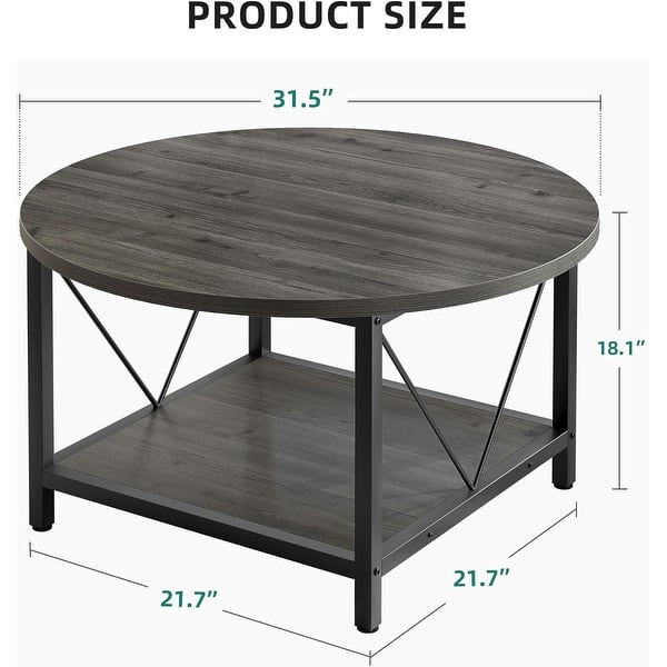 dimension image slide 1 of 8, Moasis Industrial 2-Tier Round Coffee Table with Shelf