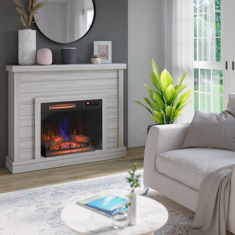 52" Shiplap Wall Mantel with 3D Fireplace Insert