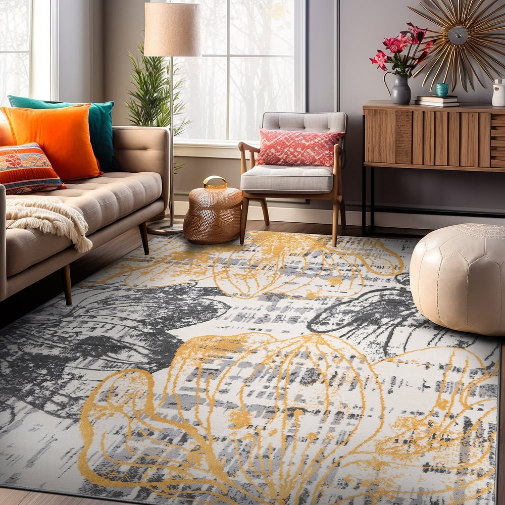 World Rug Gallery Modern Large Floral Distressed Area Rug