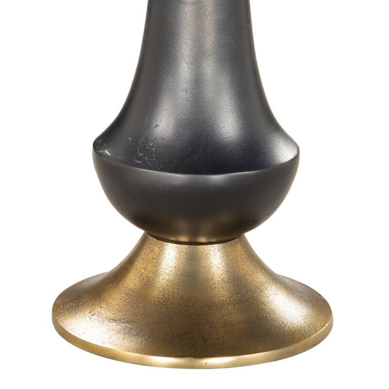 21" Modern Black Aluminum Round Side End Table with Gold Pedestal Base for Living Room - 20.5”H x 19”L x 19”W