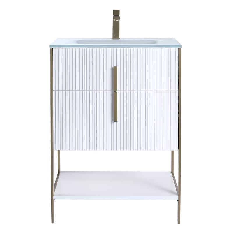 Fine Fixtures Serenity Modern Bathroom Vanity with White Glass Top