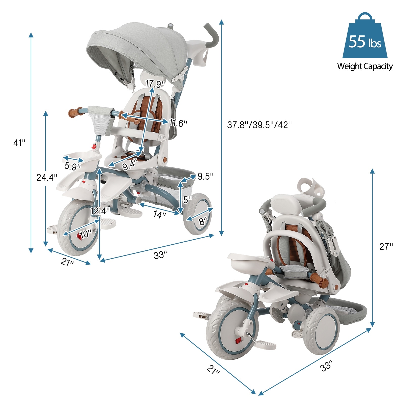 Baby Tricycle 7 in 1 Folding Toddler Bike w Removable Adjustable Push Handle On Sale Bed Bath Beyond 39189110