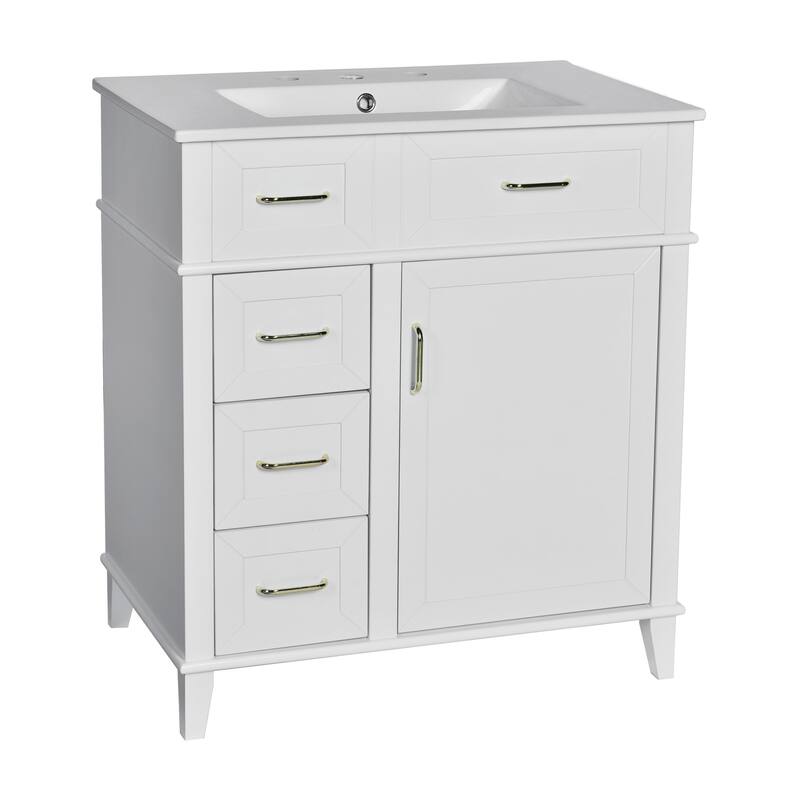 30" Bathroom Vanity with Ceramic Sink - White