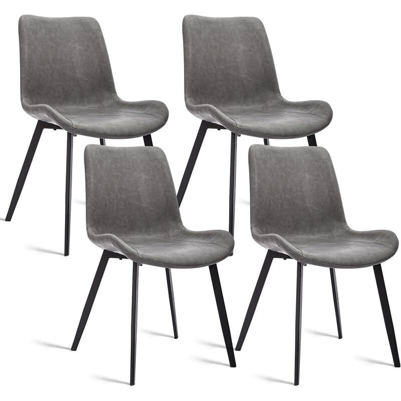 CangLong ‎Faux Leather Dining Chairs, PU Cushion Seat Back,Metal Legs, Grey