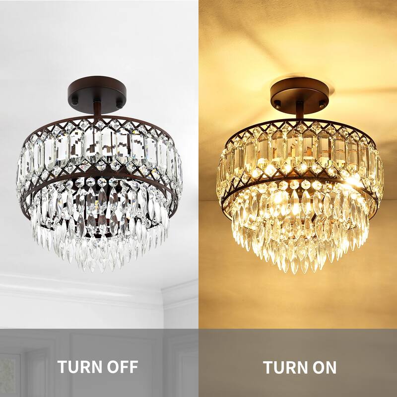 GetLedel 3-Light Dimmable Crystal Semi-Flush Mount Chandelier