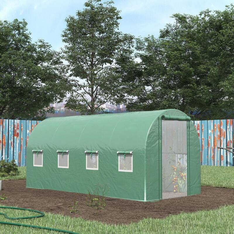 UV-Resistant Walk-in Tunnel Hoop Greenhouse, Plant Shed with Roll-Up Zipper Door & Mesh Windows Gardening Plant Hot House - Light Green