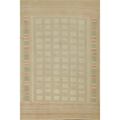 Hand Woven Oriental 100% Wool Carpet Southwestern Tribal Beige & Ivories Kilim Area Rug - 9' 10'' X 8' 2''