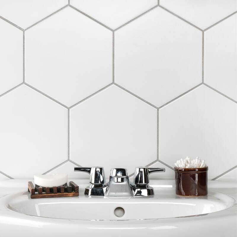 Merola Tile Textile Basic Hex White 8-5/8" x 9-7/8" Porcelain Floor and Wall Tile