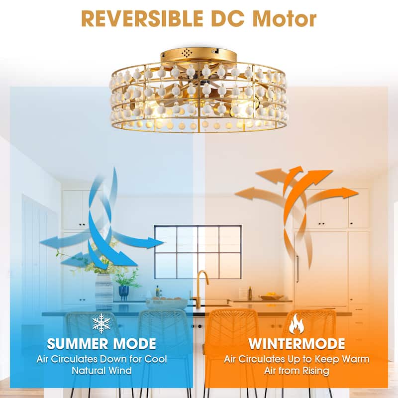 18" Bohemian Gold Caged Reversible Propeller Low Profile Smart Ceiling Fan with APP Control and Remote