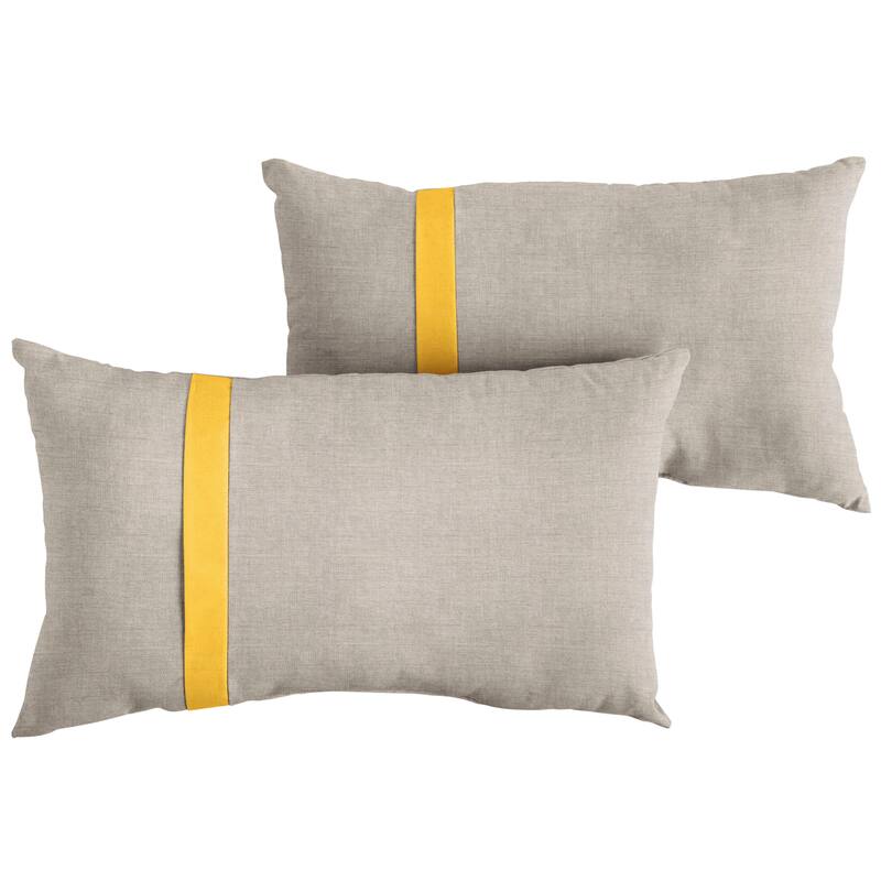 Sorra Home Sunbrella Outdoor Single Large Flange Pillow Set of 2 - Sunbrella - Cast Silver/Canvas Sunflower - 14 in H x 24 in W x 6 in D