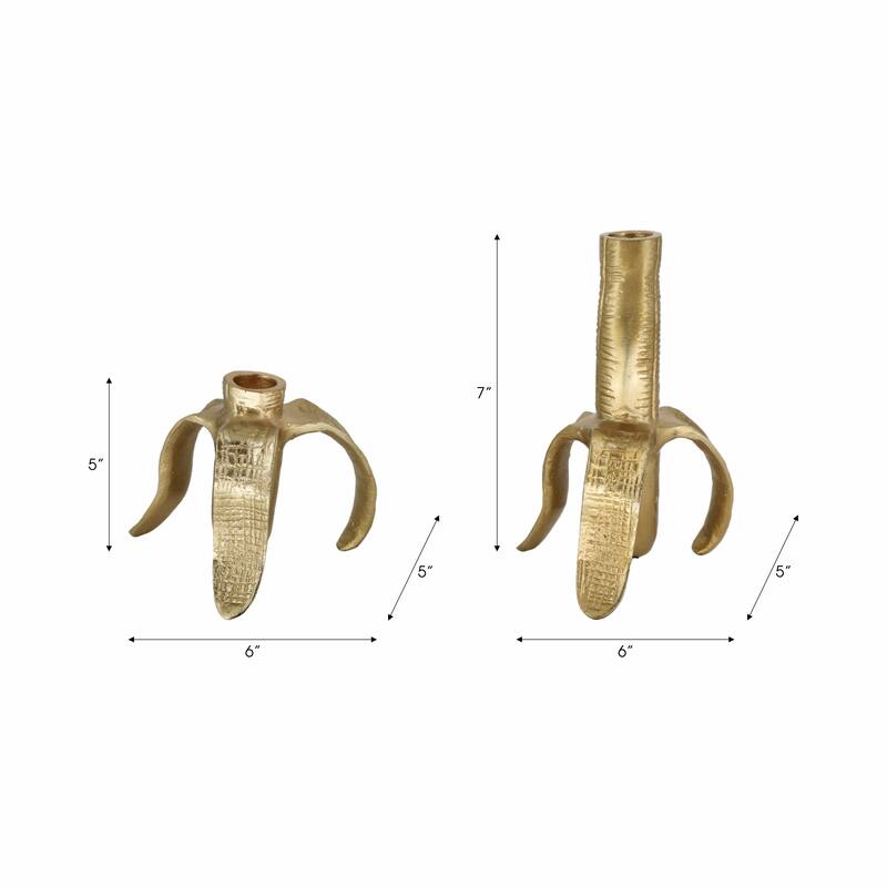 Metal Banana Taper Candle Holders Set of 2 - Gold, 5/7 in. - 7.0"