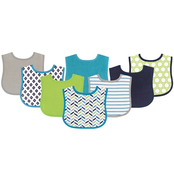 slide 1 of 1, Luvable Friends Baby Boy Cotton Terry Bibs 8pk, Geometric Boy, One Size - Geometric Boy - One Size One Size - Geometric Boy