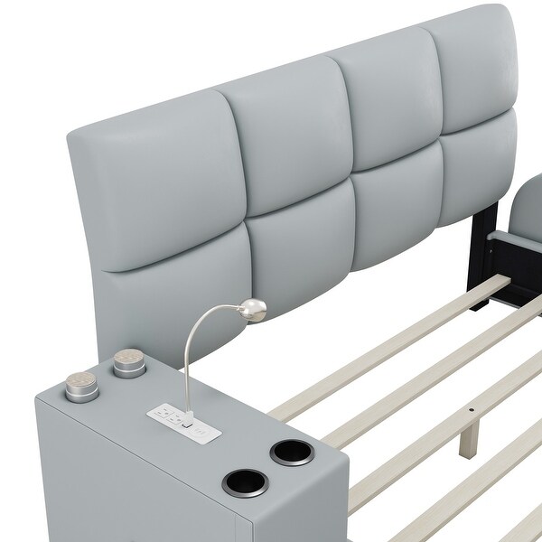 Queen Size Platform Bed with Nightstandand,Cup Holders,Bluetooth