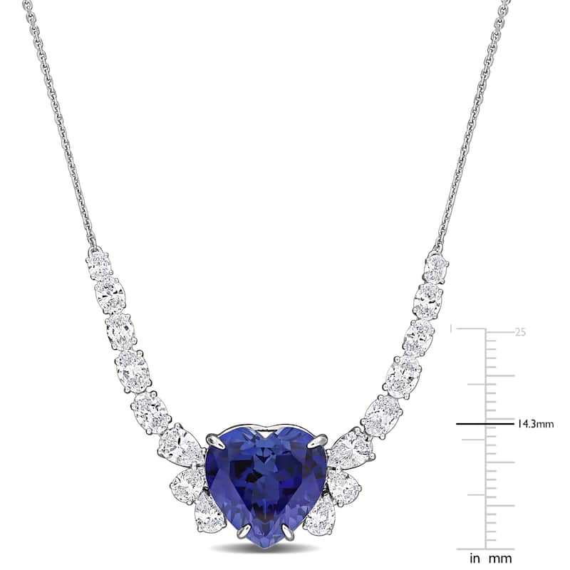 Miadora 12 3/8ct TGW Created Blue Saphire 3 1/7ct TDW Lab-Grown Diamond Necklace 14k White Gold