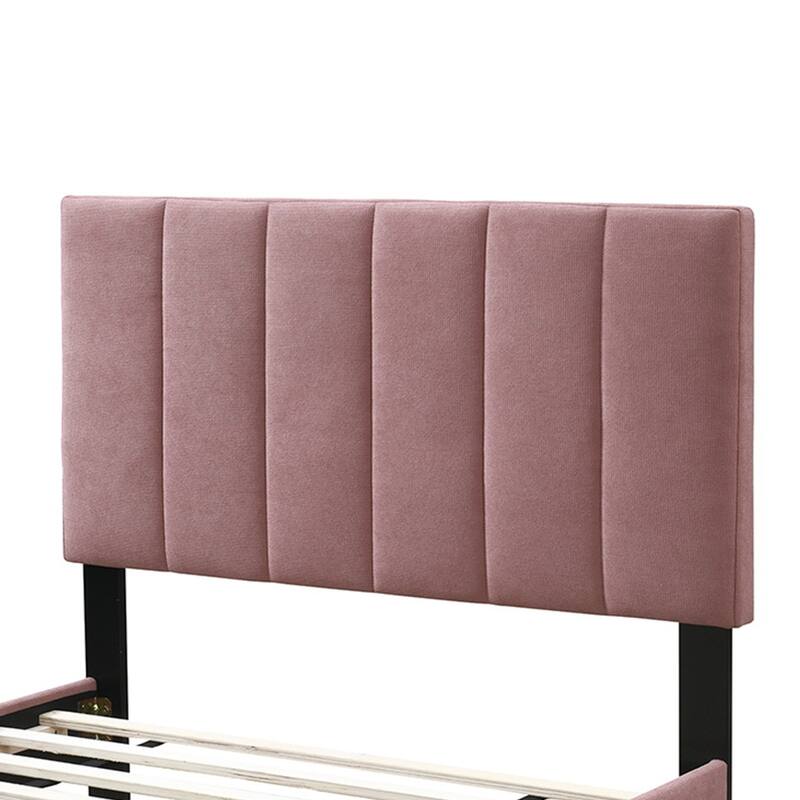 Brushed Linen Fabric Adjustable Headboard Twin Bed with Channel Tufting Design