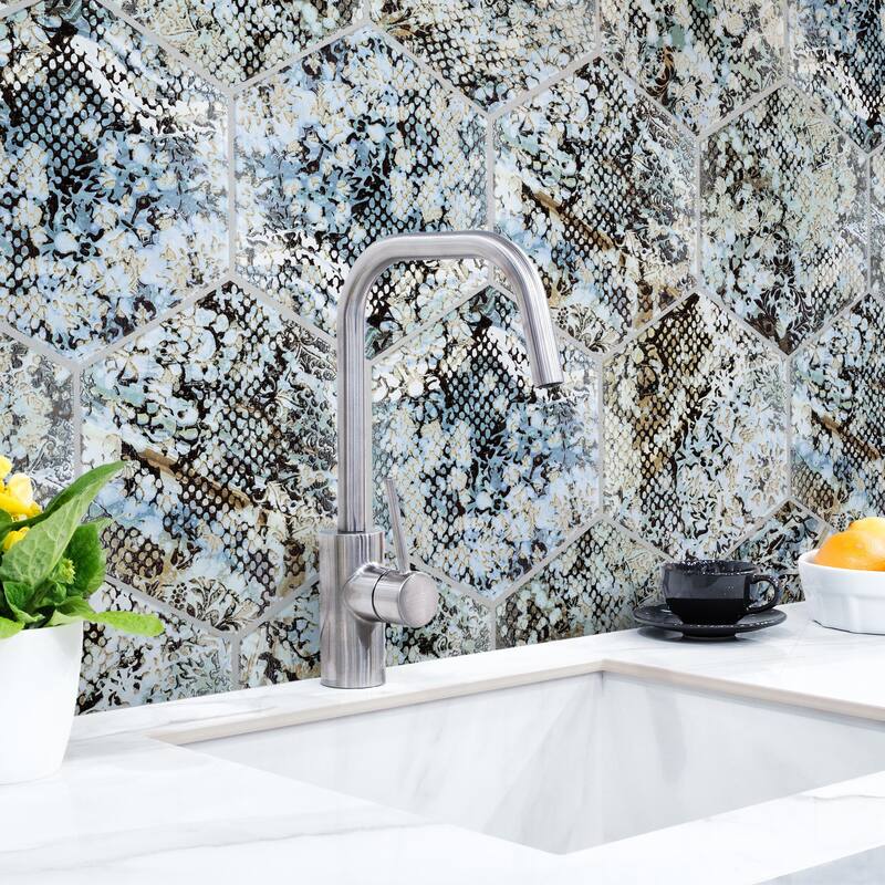 Merola Tile Inedita Hex Blue 9-7/8" x 11-1/4" Porcelain Floor and Wall Tile