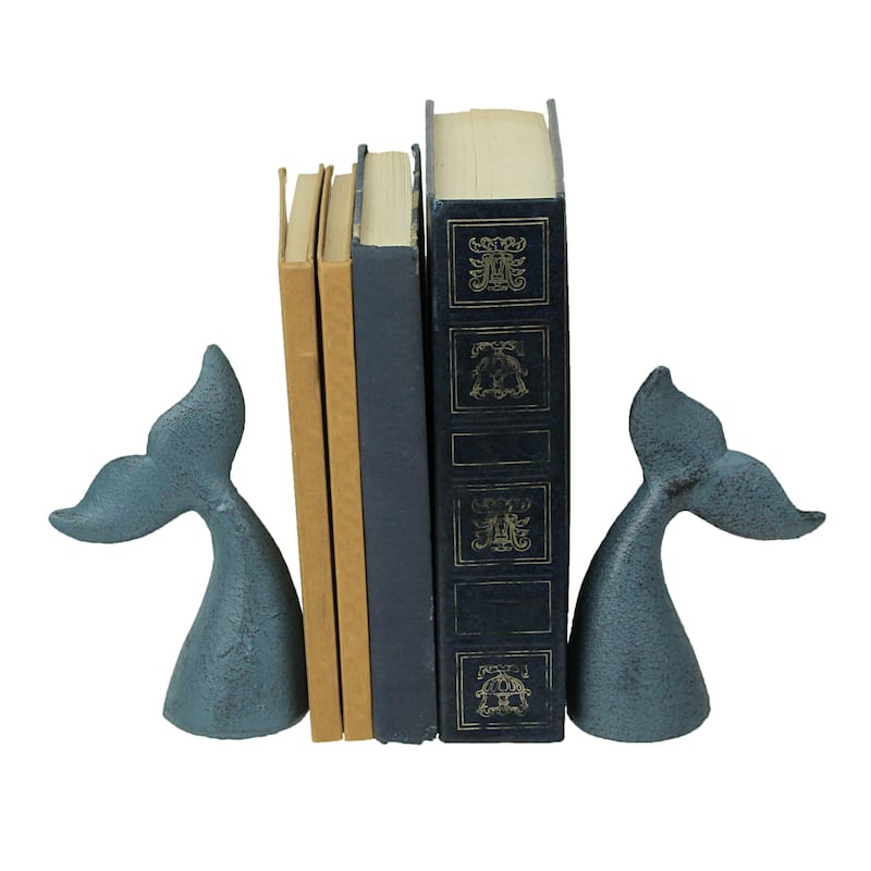 Set Of 2 Cast Iron Whale Tail Bookends Nautical Home Decor Bookshelf - 6.5 X 4 X 1.5 inches