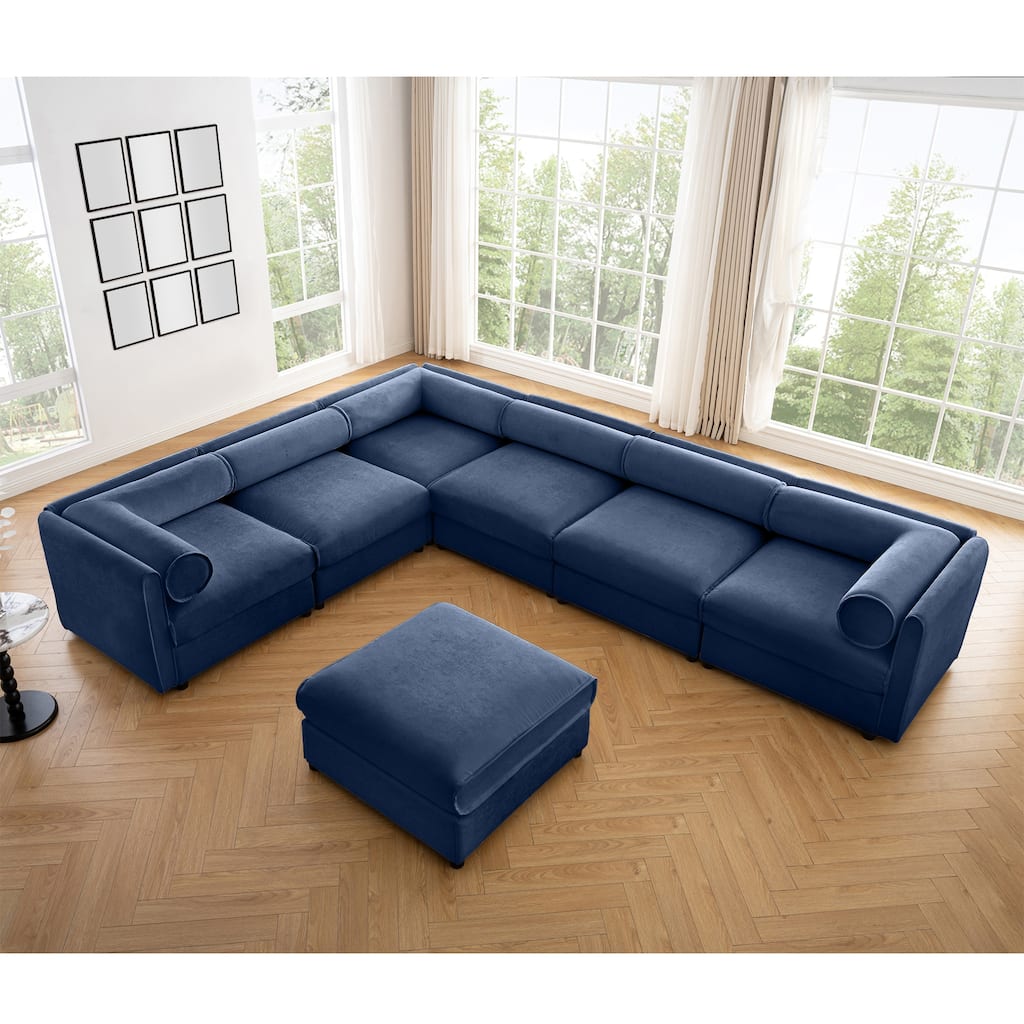Modern 7-Piece Modular Sofa with Storage 6 Seats & 1 Ottoman