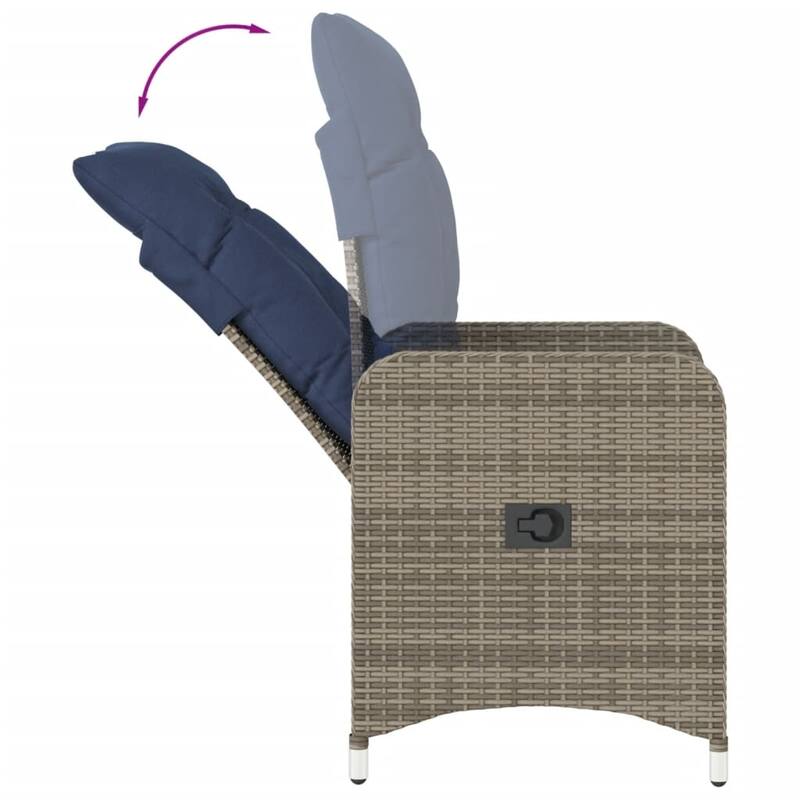 vidaXL Reclining Patio Chair with Cushions Outdoor Furniture Gray Poly Rattan - 21.5" x 23" x 36.2"