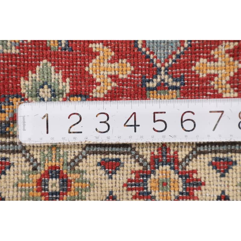 Geometric Red Kazak Runner Rug Hand-Knotted Wool Carpet - 2'1" x 6'0"