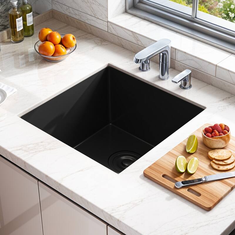 Black Kitchen Sink Bar Sink 16 Gauge Stainless Steel Undermount Sinks, 15'' x 17'' x 10''