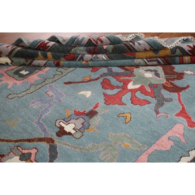 Blue Transitional Oushak Area Rug Handmade Wool Carpet - 9'3"x 11'10"
