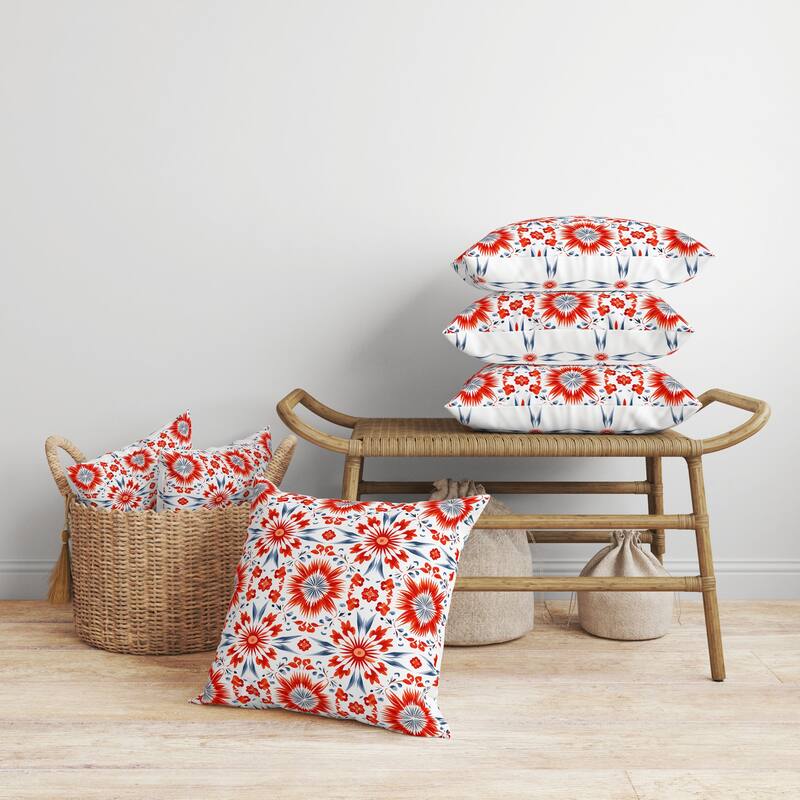 Batik Bliss Faux Suede Reversible Throw Pillow Red and Grey