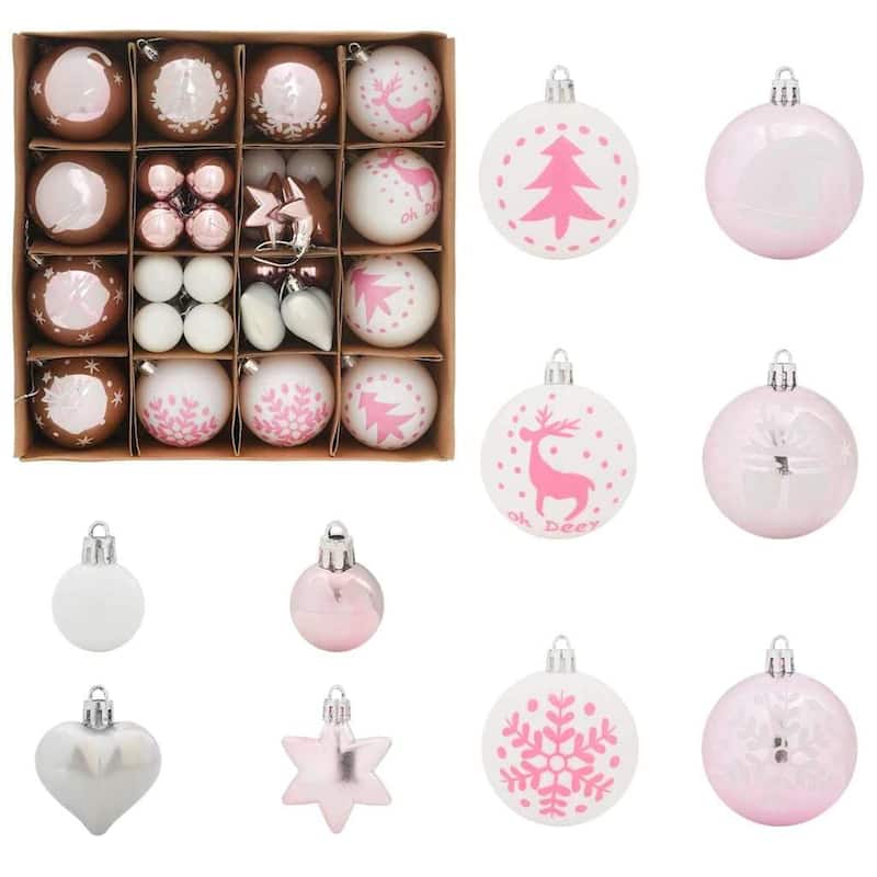vidaXL Christmas Bauble Set 40 pcs White and Pink - 2.4 x 2.4 x 2.4