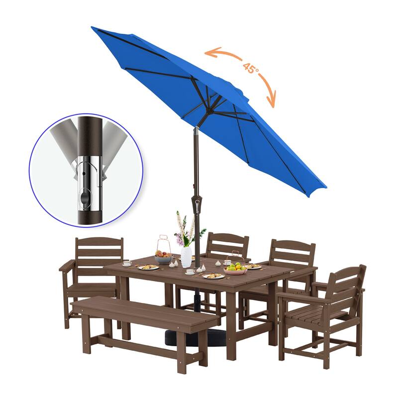9ft Patio Market Umbrella with LED Lights,Crank & Tilt