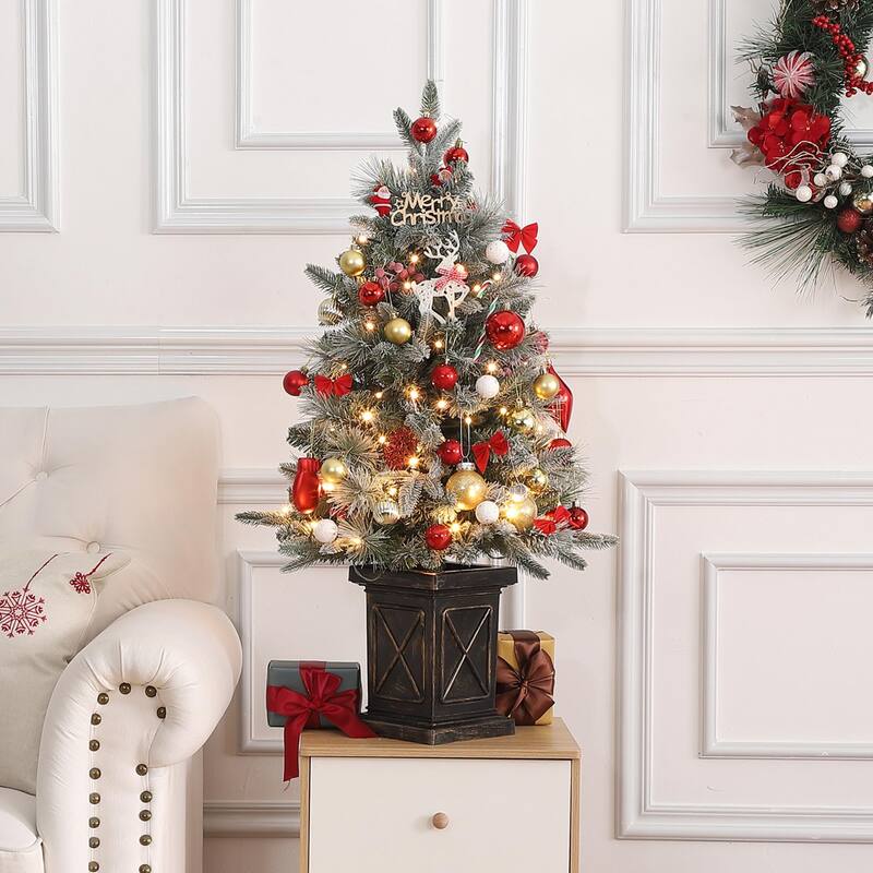 3ft Pre-Lit Artificial Christmas Tree with Vintage Potted Base - X-Potted Base
