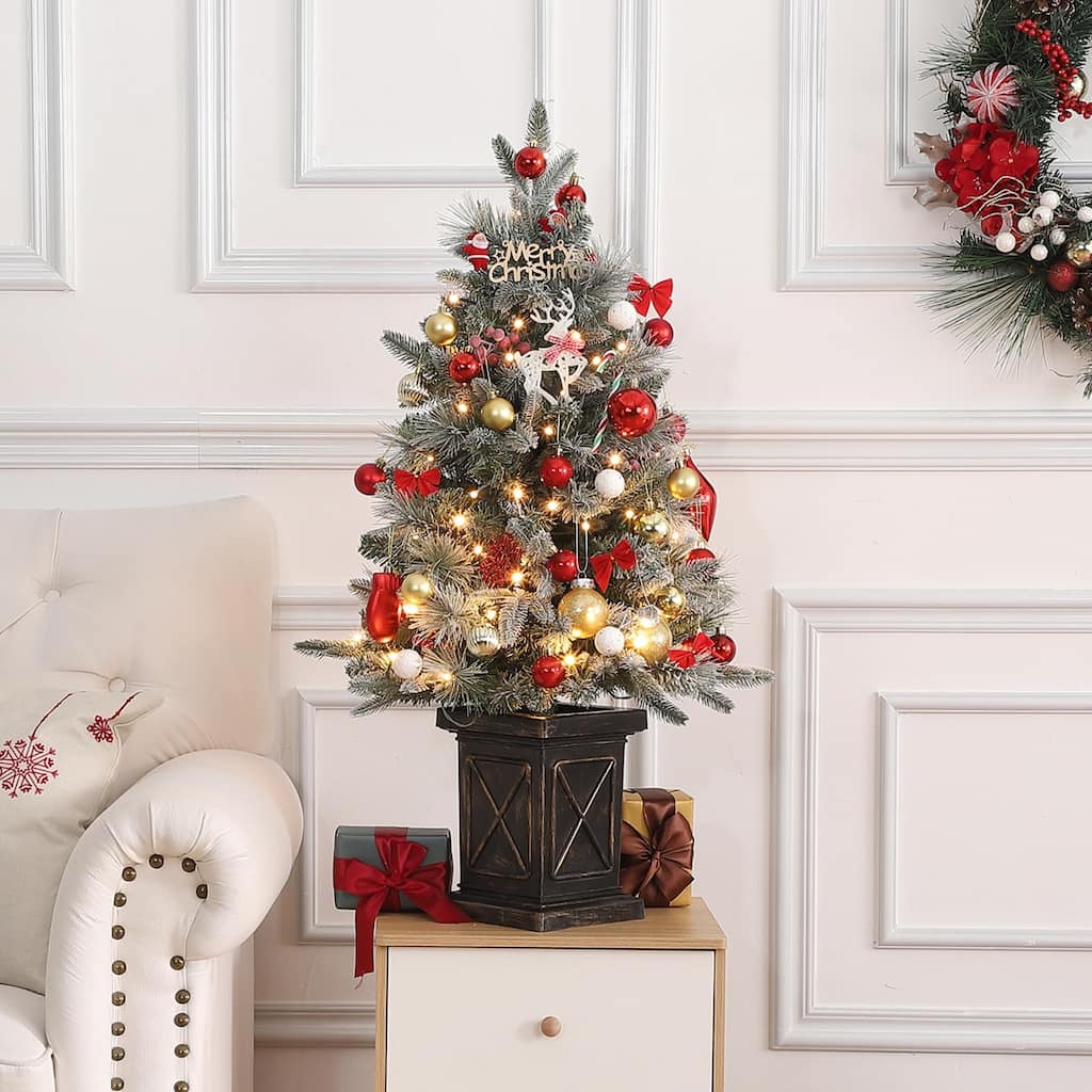 3ft Pre-Lit Artificial Christmas Tree with Vintage Potted Base