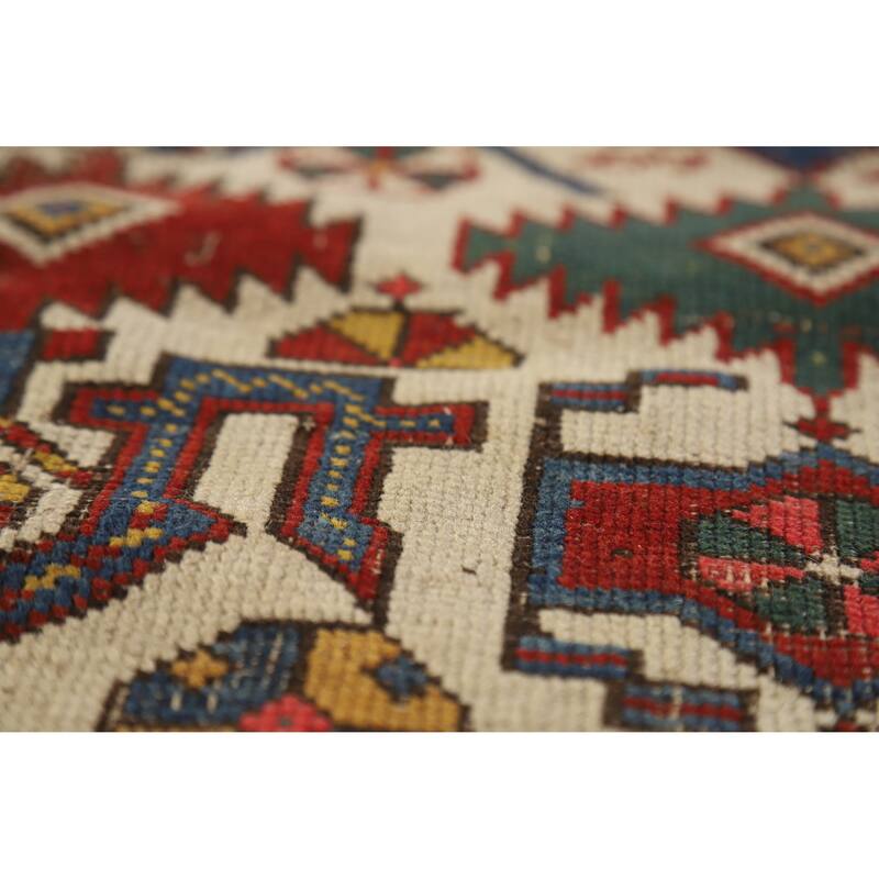 Hand Knotted Oriental 100% Wool Carpet Traditional Tribal Beige & Ivories Kazak Area Rug - 4' 11'' X 3' 4''