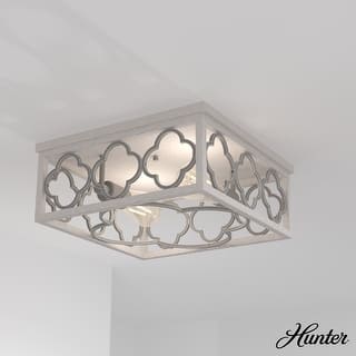 Hunter Gablecrest 2 Light Flush Mount Ceiling Light - Entry, Bathroom - Modern Farmhouse, Transitional, Distressed - Damp Rated!