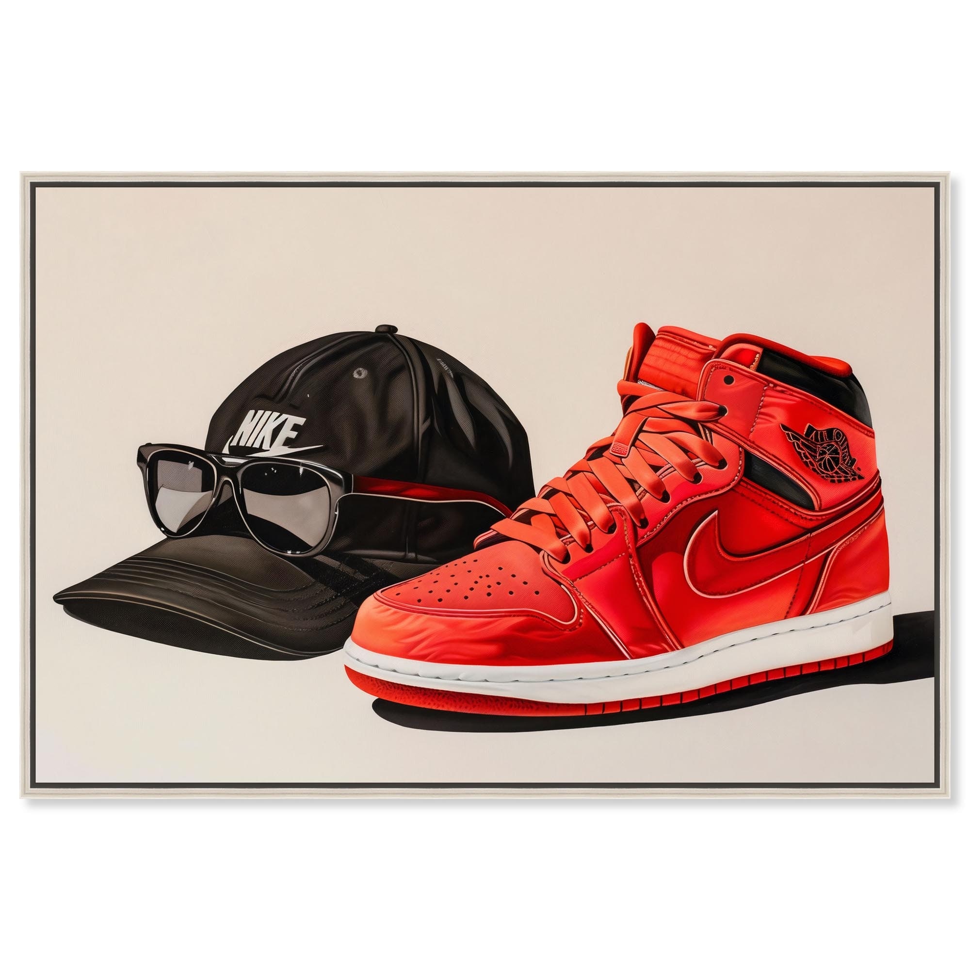 Red Sneaker and Cap Sneaker Art Framed Canvas Print by Notoriart
