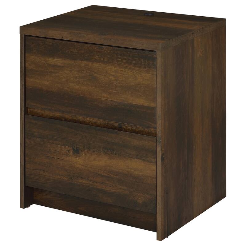 Dark Pine 2-Drawer Nightstand with LED Lights and USB Ports