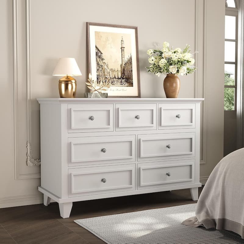 7 Drawer Dresser, Wooden Storage Chest of Drawers for Bedroom, Living Room, Hallway