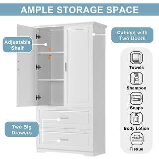 Tall Bathroom Storage Cabinet Double Door Cabinet with Adjustable Shelf ...